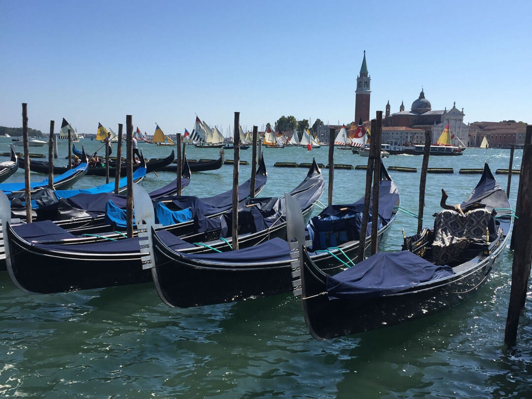 Gondola boats on the canals of Venice